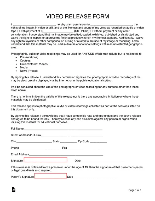 Video Release Agreement - Usage and Rights of Personal Image and Voice