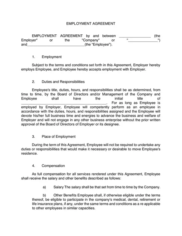 Employee-Employer Agreement Template - Establish your Employment Terms