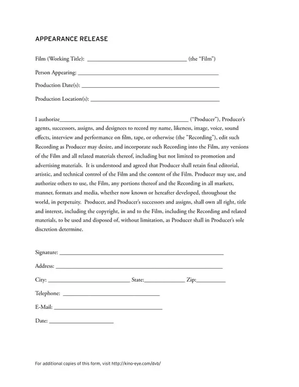Get the most current Appearance Release for Film Production and Usage form now