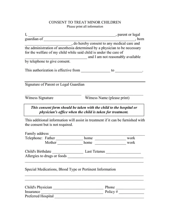 Get the most current Child Medical Consent for Treatment and Anesthesia Authorization form now