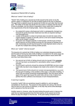 Arkansas Switch Bill of Lading - ITIC's Process for Shipping Modifications form preview
