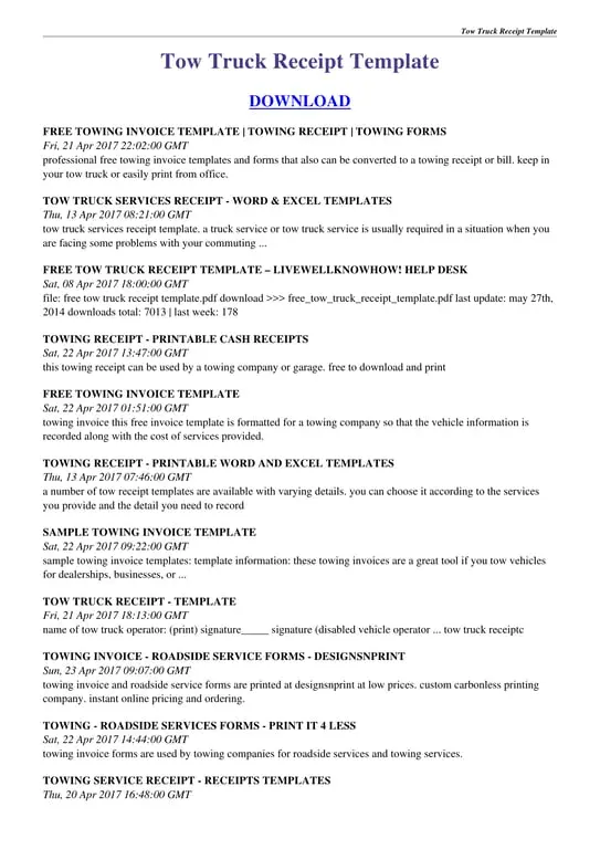 Get the most current Tow Truck Receipt Template for Efficient Towing Services Management form now