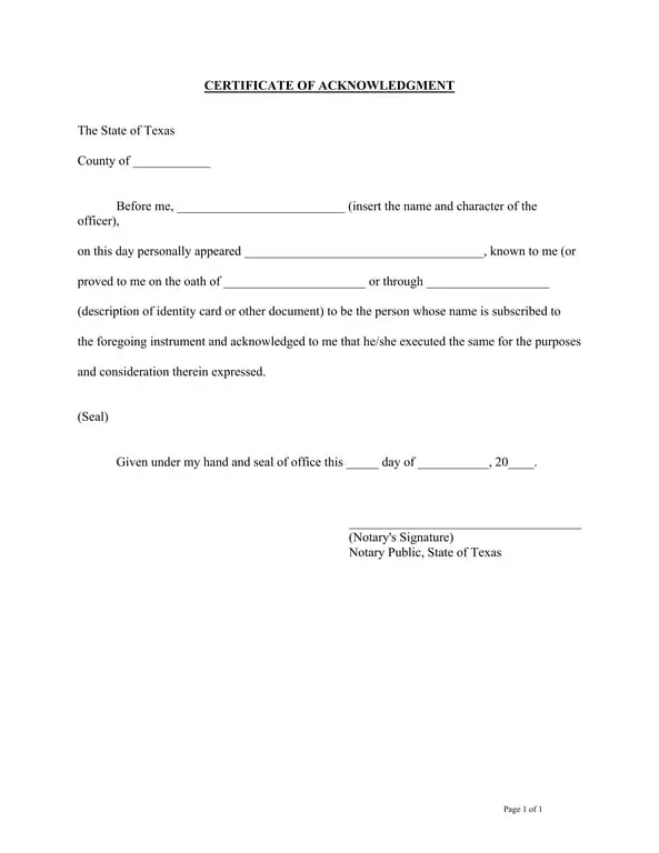 Get the most current Texas Notary Acknowledgment for Cash Receipt form now