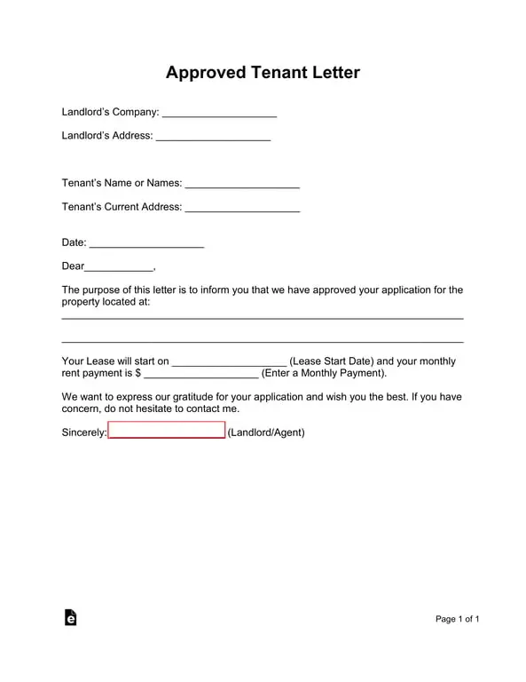Get the most current Approved Tenant Letter for Lease Confirmation form now