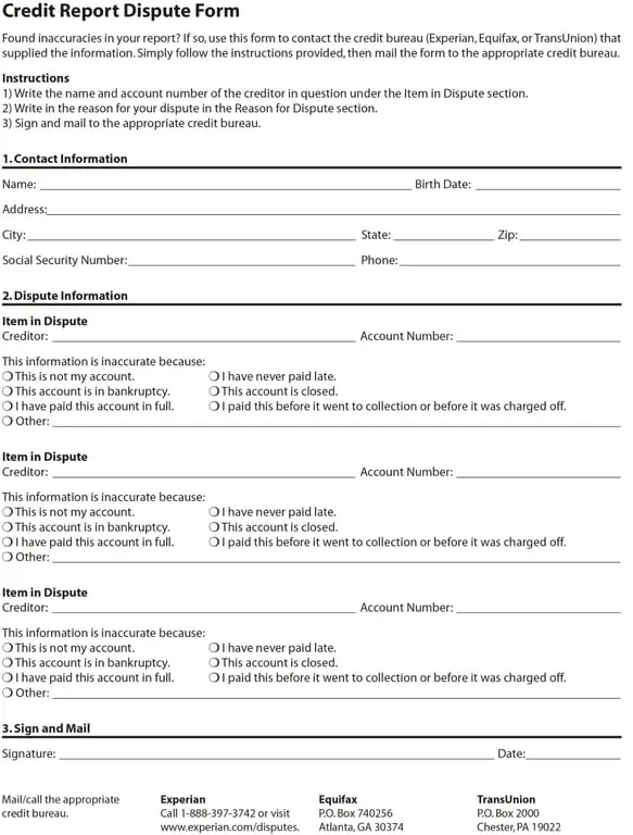 Get the most current Credit Dispute Letter – Request for Correction form now