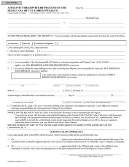 DC-410 Virginia Affidavit of Service for Process on Secretary of the Commonwealth form preview