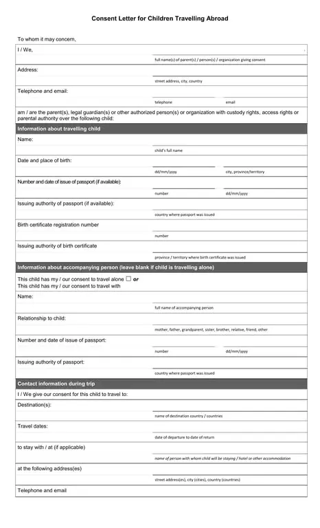 Get the most current Child Travel Consent Abroad - Permission Documentation for Solo or Non-Guardian Accompanied Minor International Travelers form now