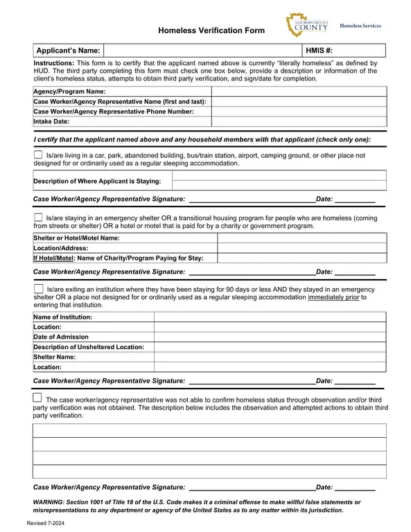Get the most current California Homelessness Certification HUD Verification form now