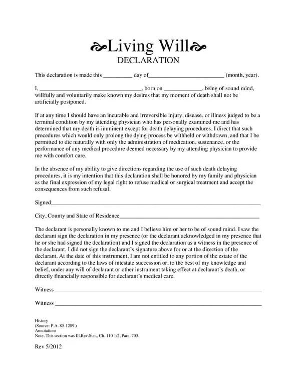 Get the most current Living Will Declaration for Specifying Medical Treatment Preferences in Terminal Conditions form now