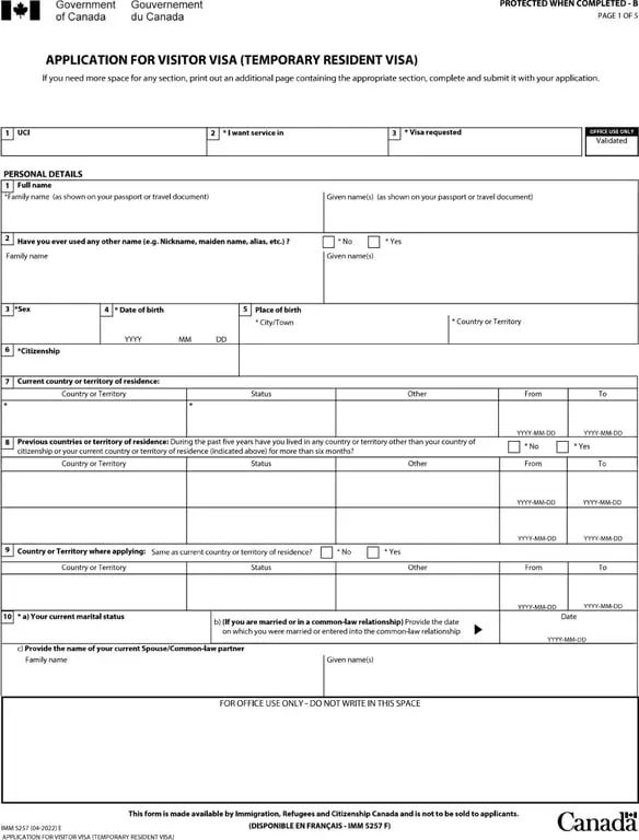 Get the most current Canada IMM 5257 form now