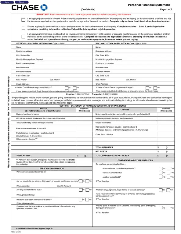 Get the most current Personal Financial Statement for Credit Applications form now