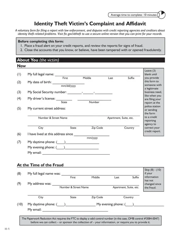 Get the most current California Identity Theft Victim's Complaint and Affidavit Overview form now