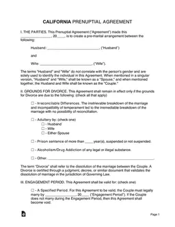 California Prenuptial Agreement - Grounds for Divorce - Rocket Lawyer form preview