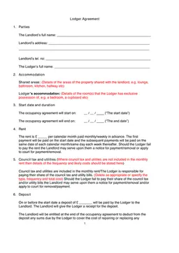 Scotland Lodger Agreement Basic Rental Details form preview