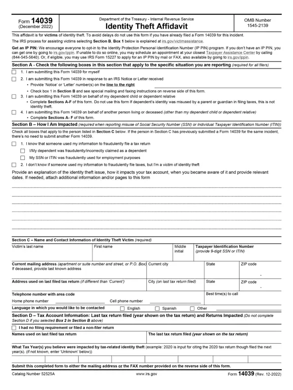 Get the most current 14039 – Identity Theft Affidavit form now