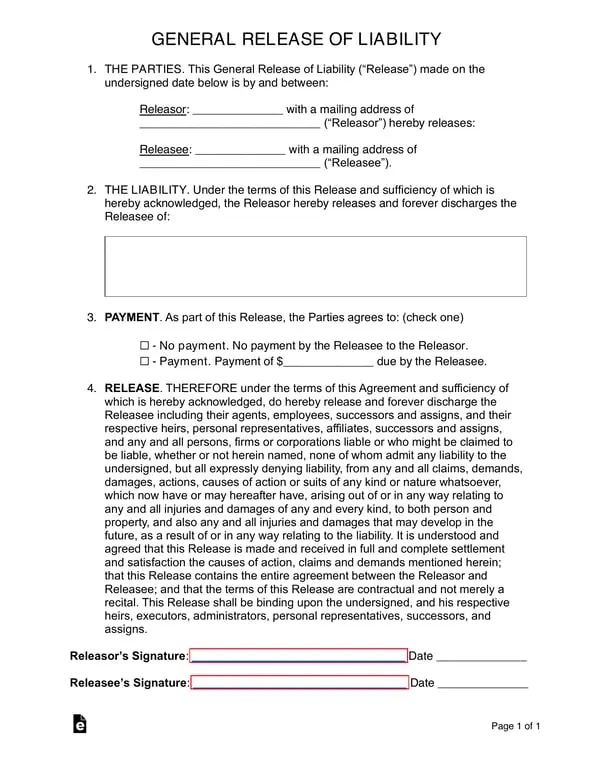 Get the most current General Release of Liability Document - Waive Future Claims Agreement form now