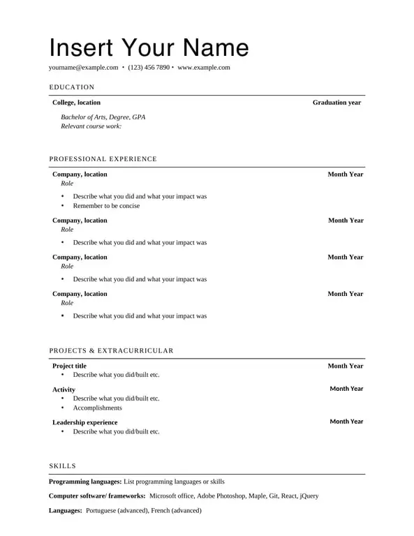 Get the most current Basic professional resume form now