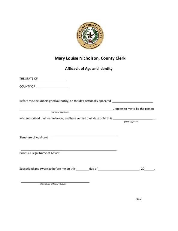 Get the most current Texas Notarized Affidavit for Age and Identity Verification form now