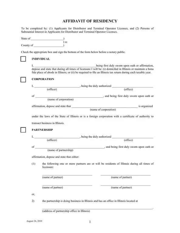 Get the most current Illinois Residency Certification for License Applicants form now