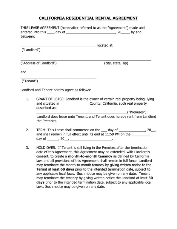 Get the most current California Residential Lease Agreement Outline form now
