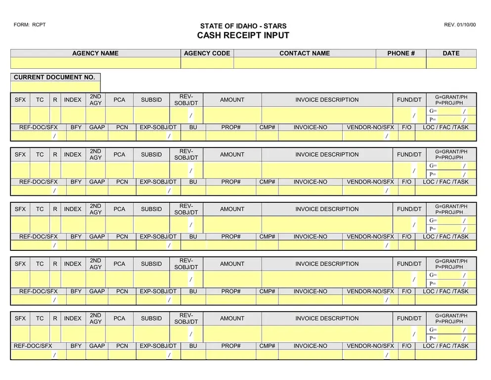 Get the most current Idaho State RCPT - Comprehensive Cash Receipt Tracking System form now