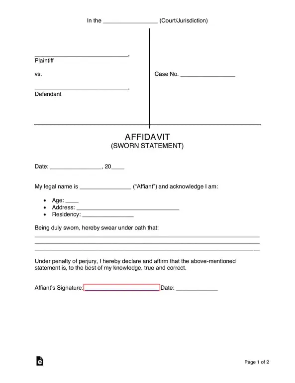 Get the most current Affidavit or Sworn Statement for Legal Proceedings form now