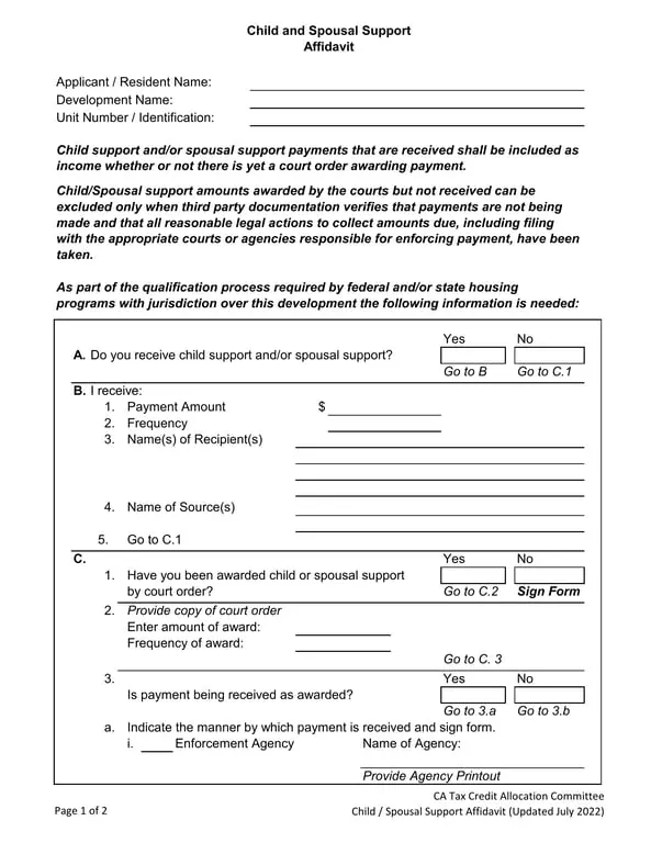 Get the most current California Affidavit of Support - Verification of Child and Spousal Support Payments form now