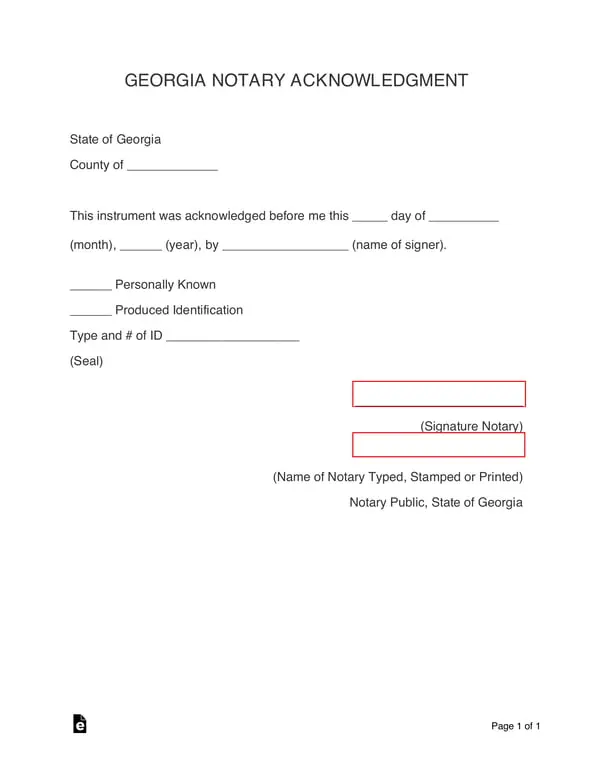 Get the most current Georgia Notary Acknowledgment for Document Validation form now