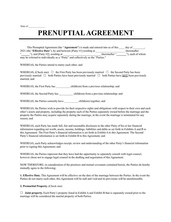 Get the most current State Prenuptial Agreement Terms and Conditions form now