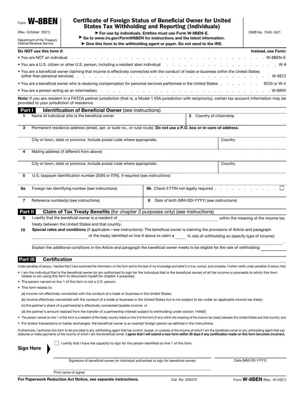 Get the most current W8BEN - Certificate of Foreign Status for US Tax Procedures form now