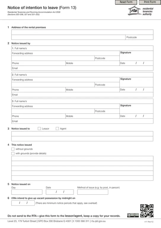 Get the most current AU RTA Notice of Intention to Leave 13 for Rental Vacating Tenants form now