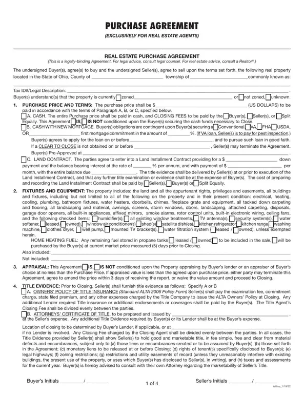 Get the most current Ohio Real Estate Purchase Agreement Overview form now