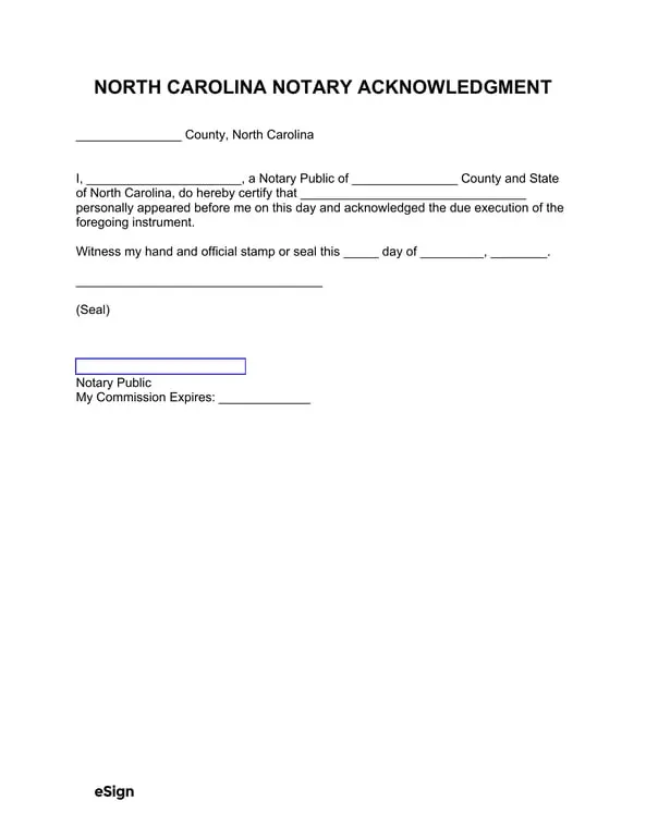 Get the most current North Carolina Notary Acknowledgment for Signature Authenticity form now