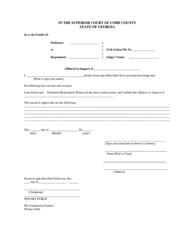 Get the most current Georgia Superior Court Family Civil Action Affidavit form now