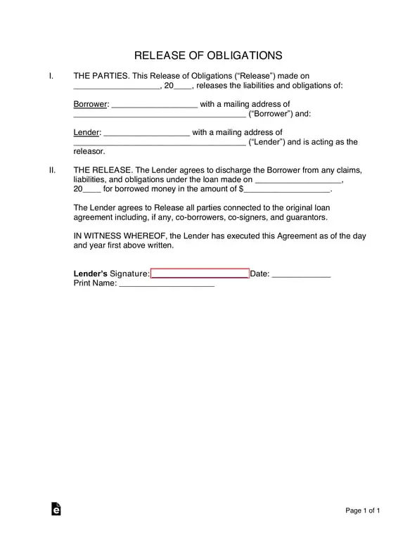 Debt Obligations Release Agreement