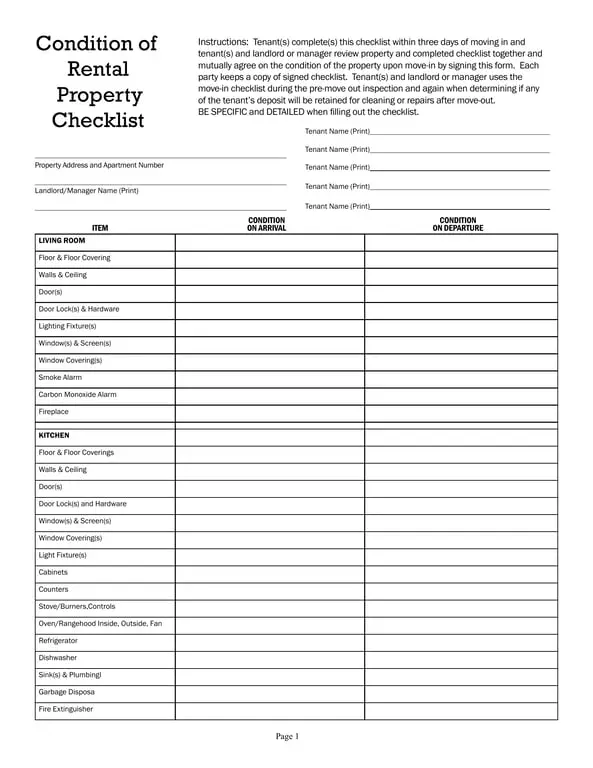 Get the most current Rental Property Condition Checklist Holiday Colorado form now