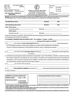 Child Support Order form preview
