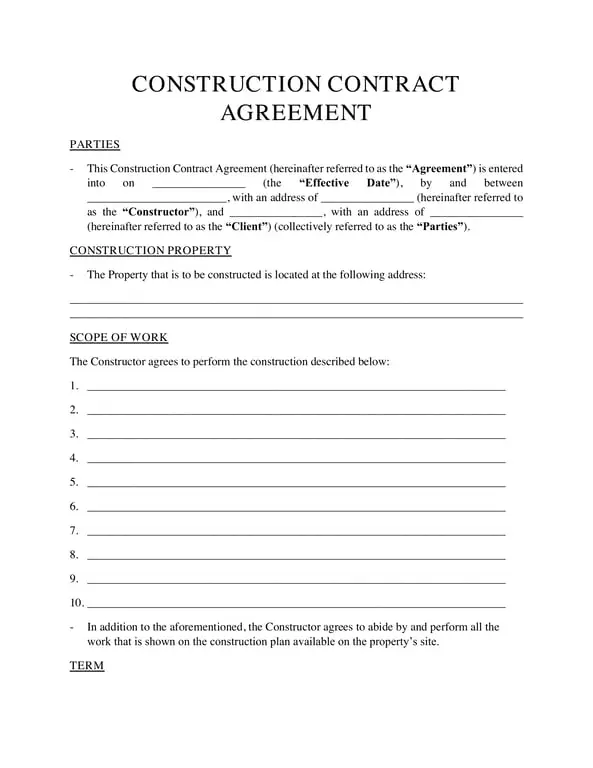 Get the most current Construction Contract Agreement for Work Scope and Timeline Precision form now