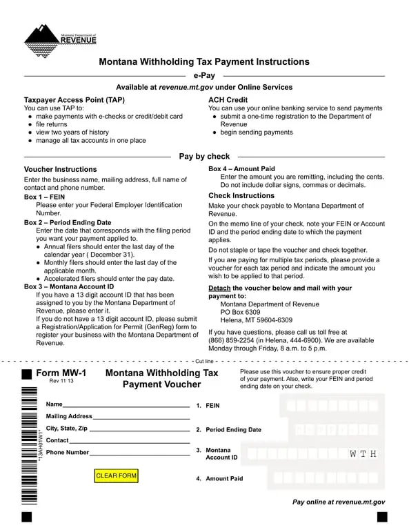 Get the most current MW-1 Montana Withholding Tax Payment Voucher Summary form now