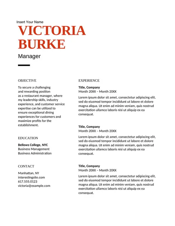 Get the most current Bold food service resume form now