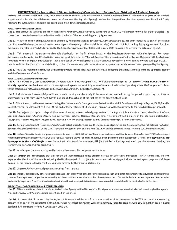Get the most current Minnesota Housing Surplus Cash Computation and Distribution Receipts - MHFA RFP/HTC1 form now
