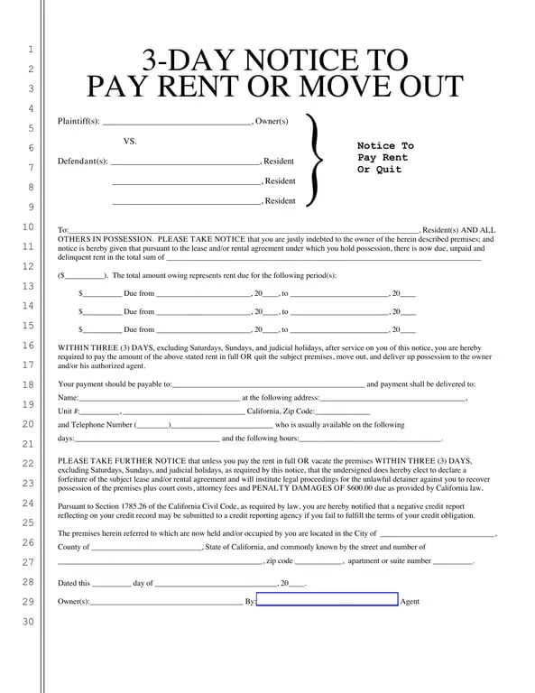 Get the most current California 3-Day Rent Payment Notice Summary form now