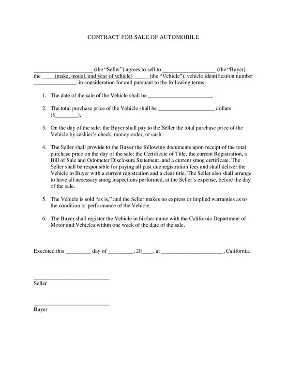 Get the most current Automobile Sale Contract for Used Vehicles - Legally Validating Transfers and Transactions form now