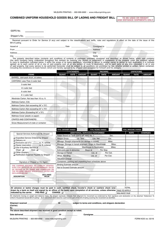 Get the most current Georgia Household Goods Transportation Agreement Details - Bill of Lading form now