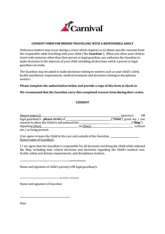 Get the most current Minor Cruise Travel Authorization form now