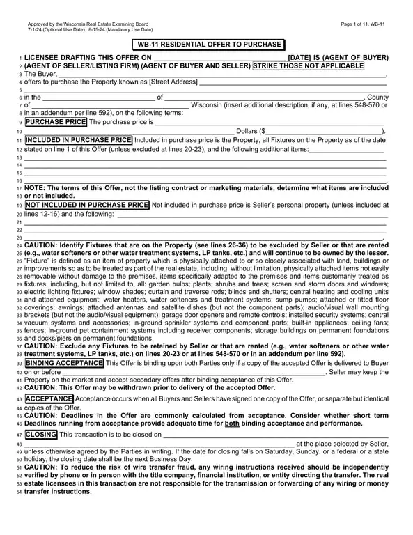 Get the most current Wisconsin WB-11 Residential Offer to Purchase Overview form now
