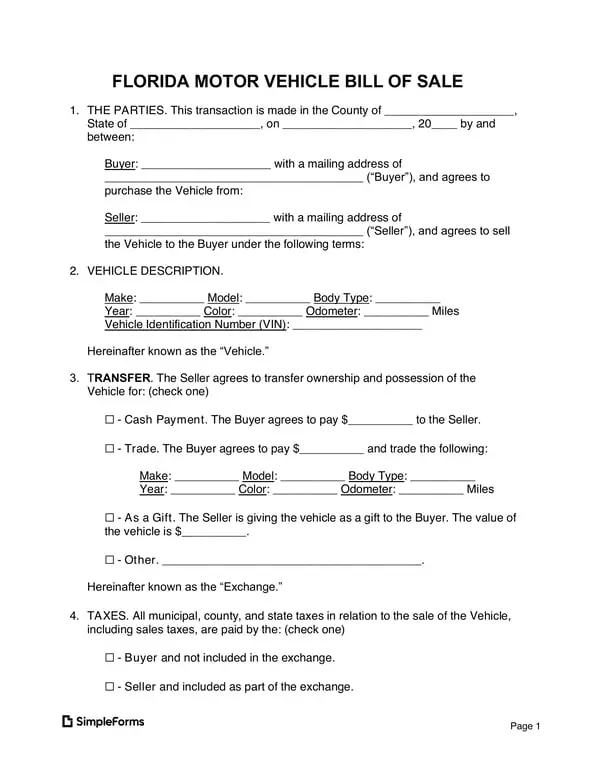 Get the most current Florida Vehicle Transaction Record with VIN and Payment Details form now