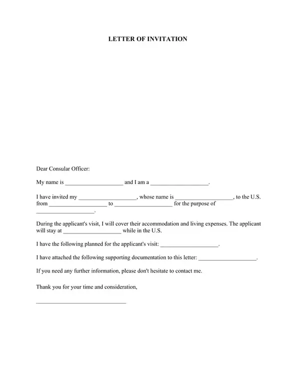 Get the most current US Visa Invitation Letter for Foreign Visitors by American Residents or Citizens form now