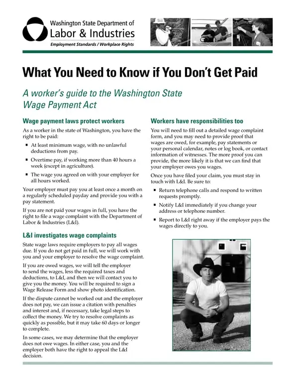 Get the most current Washington State Worker Wage Payment Law Rights and Complaint Process form now