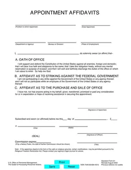 Appointment Affidavits - Pledges and Affirmations for Appointees to Government Position form preview